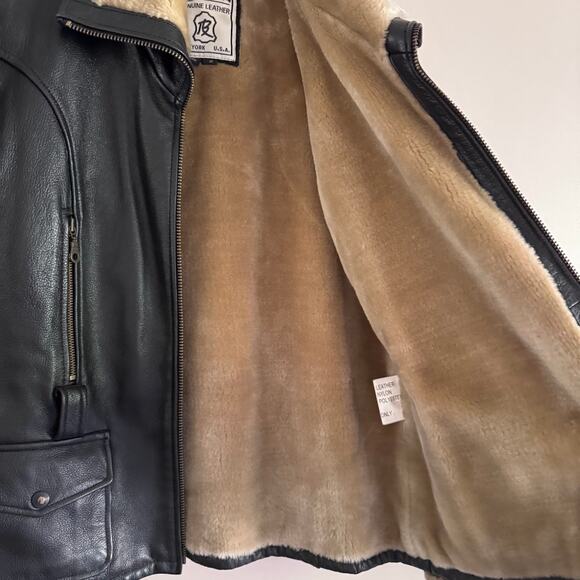 Vintage Wilda Genuine Leather Shearling Lined Black Flight Bomber Jacket Small - Picture 3 of 9